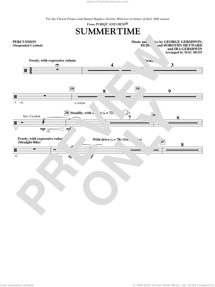 Summertime sheet music for orchestra/band (suspended cymbal) by George Gershwin, Dorothy Heyward, DuBose Heyward, Ira Gershwin and Mac Huff, intermediate skill level