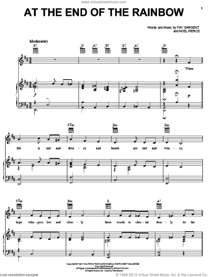 At The End Of The Rainbow sheet music for voice, piano or guitar by Fay Sargent and Noel Pierce, intermediate skill level
