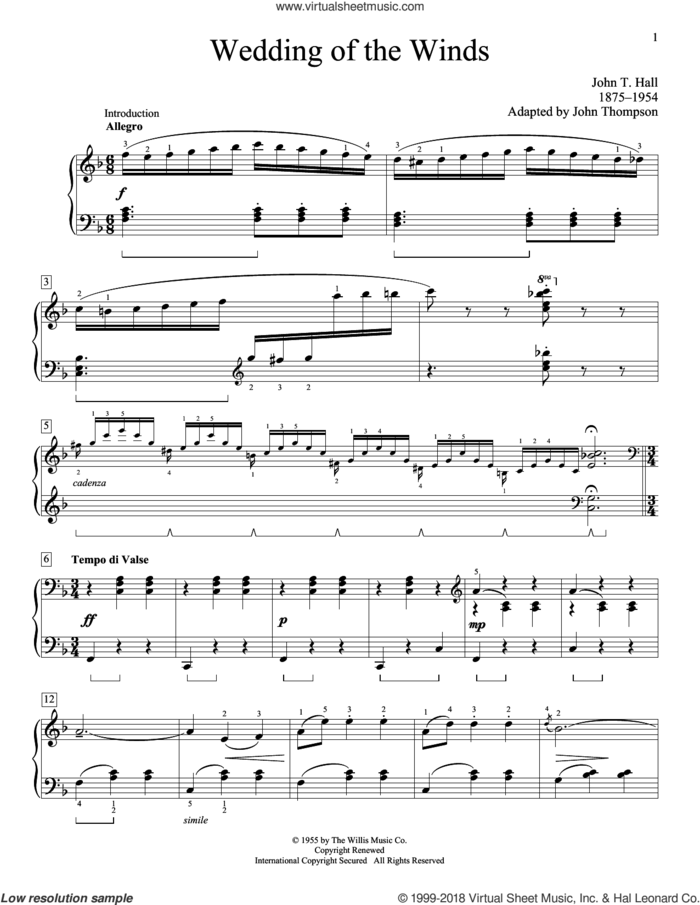 Wedding Of The Winds sheet music for piano solo (elementary) by John Thompson and John T. Hall, beginner piano (elementary)