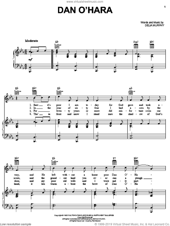 Dan O'Hara sheet music for voice, piano or guitar by Delia Murphy, intermediate skill level