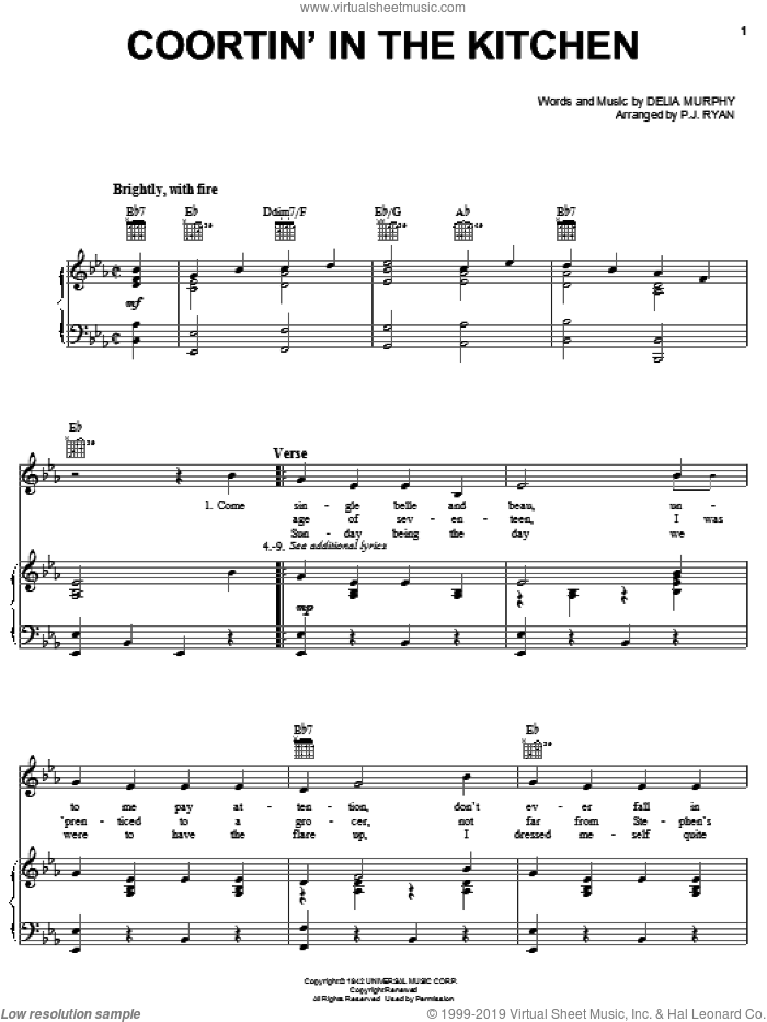 Coortin' In The Kitchen sheet music for voice, piano or guitar by Delia Murphy and Patrick Ryan, intermediate skill level