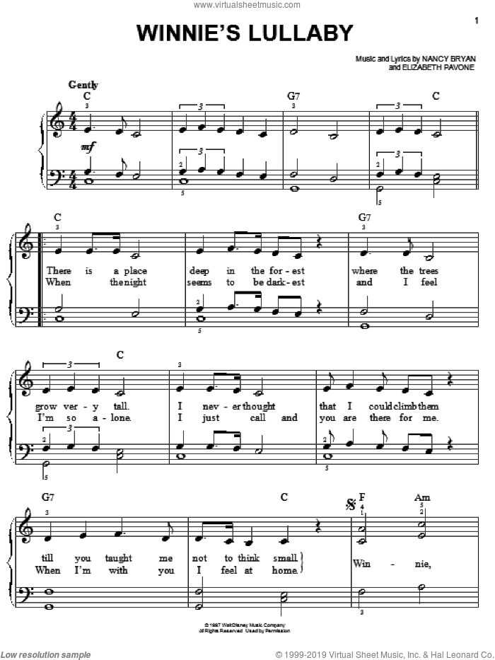 Winnie's Lullaby sheet music for piano solo by Kathie Lee Gifford, Elizabeth Pavone and Nancy Bryan, easy skill level