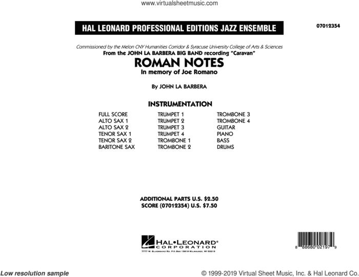 Roman Notes (COMPLETE) sheet music for jazz band by John La Barbera, intermediate skill level