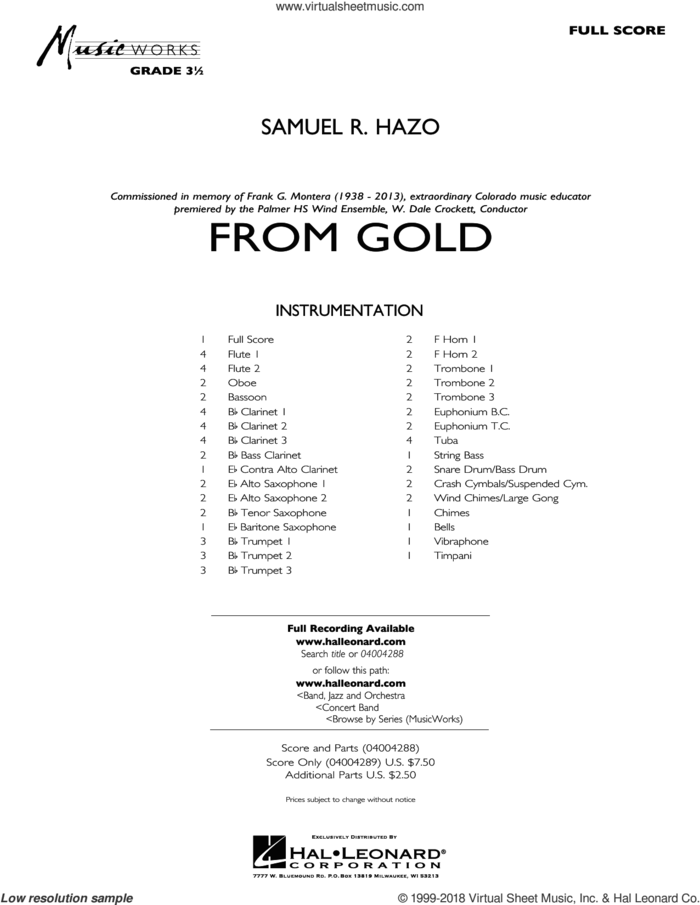 From Gold (COMPLETE) sheet music for concert band by Samuel R. Hazo, intermediate skill level
