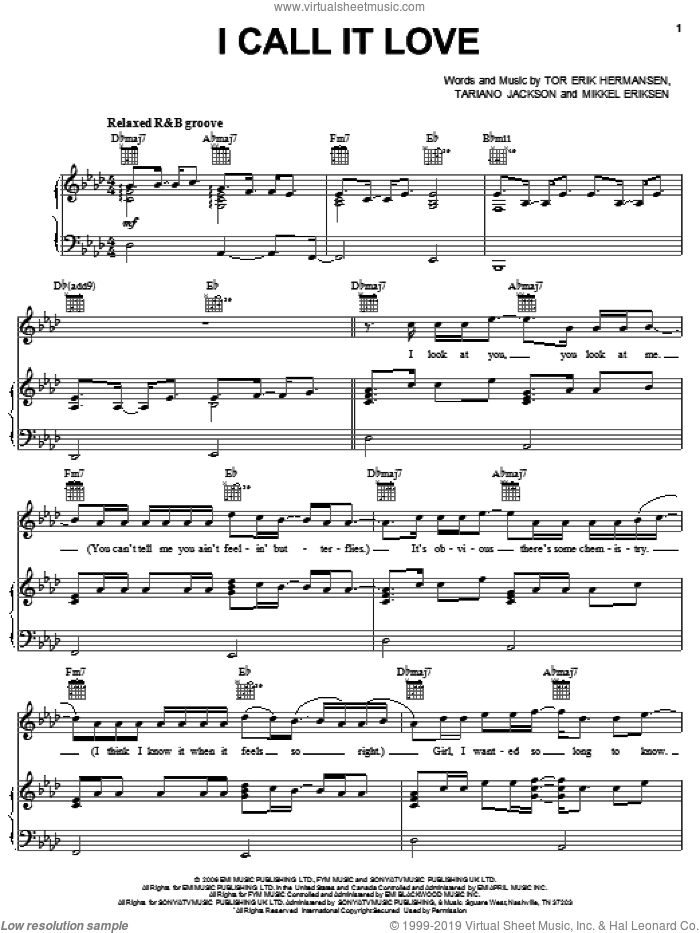 I Call It Love sheet music for voice, piano or guitar by Lionel Richie, Mikkel Eriksen, Tariano Jackson and Tor Erik Hermansen, intermediate skill level