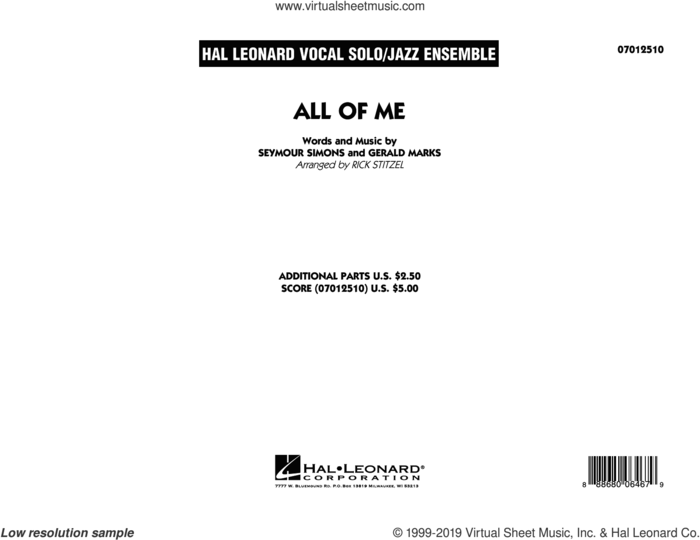 All of Me (Key: F) (COMPLETE) sheet music for jazz band by Rick Stitzel, Gerald Marks and Seymour Simons, intermediate skill level