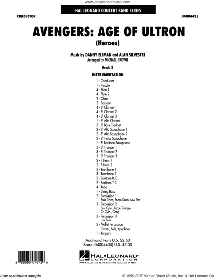 Avengers: The Age of Ultron (Main Theme) (COMPLETE) sheet music for concert band by Michael Brown, Alan Silvestri and Danny Elfman, intermediate skill level