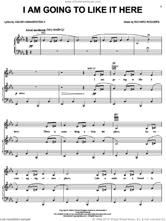 I Am Going To Like It Here sheet music for voice, piano or guitar by Rodgers & Hammerstein, Flower Drum Song (Musical), Oscar II Hammerstein and Richard Rodgers, intermediate skill level