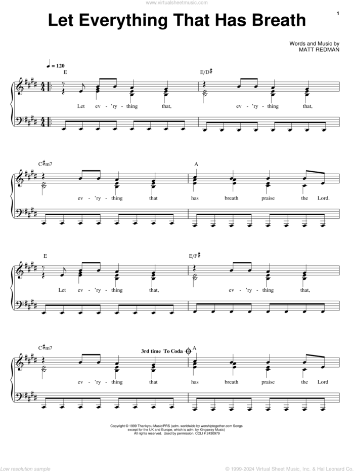 Let Everything That Has Breath sheet music for voice, piano or guitar by Matt Redman, intermediate skill level