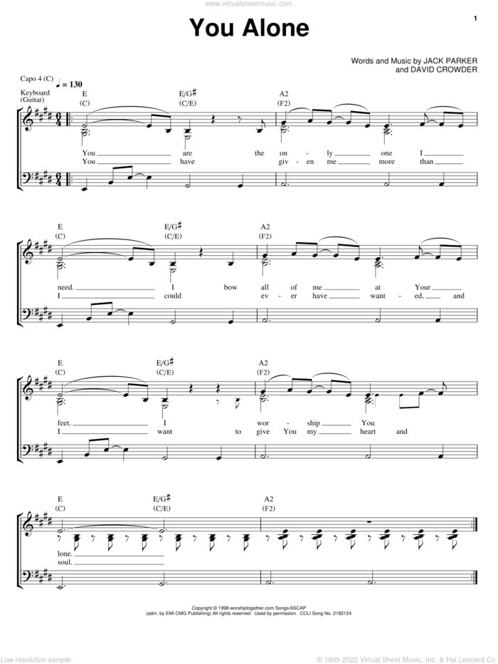 You Alone sheet music for voice, piano or guitar by David Crowder and Jack Parker, intermediate skill level