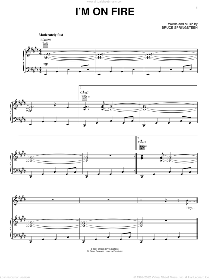 I'm On Fire sheet music for voice, piano or guitar by Awolnation and Bruce Springsteen, intermediate skill level