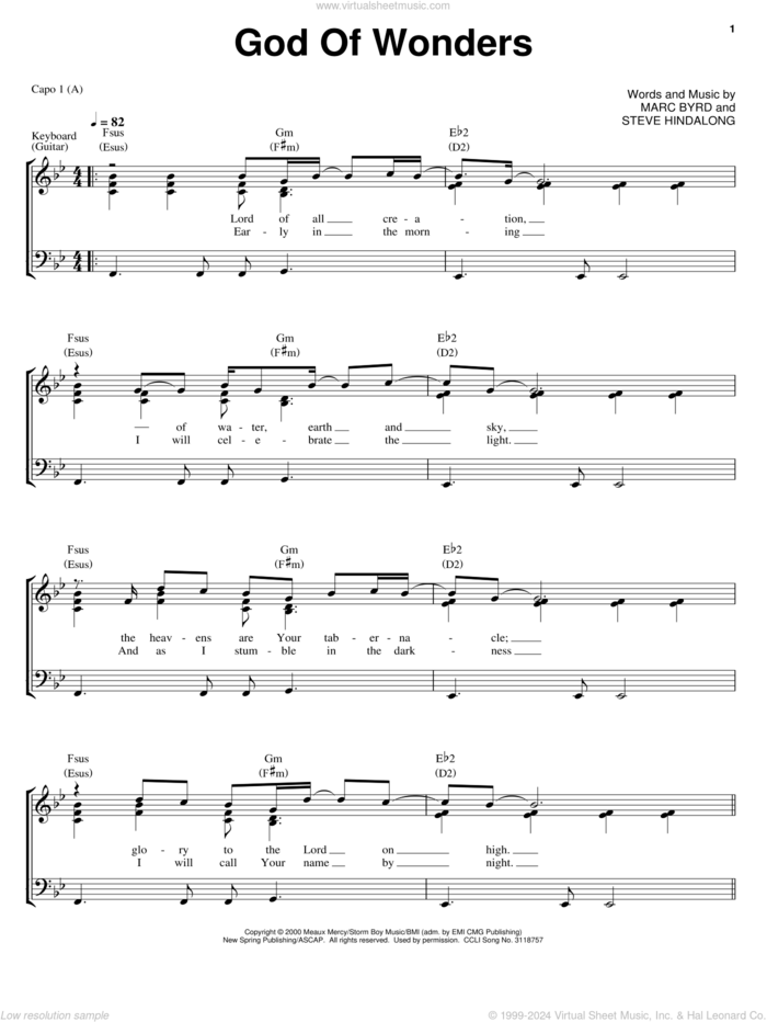 God Of Wonders sheet music for voice, piano or guitar by Third Day, Marc Byrd and Steve Hindalong, intermediate skill level