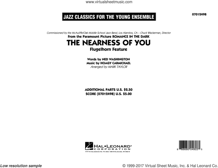 The Nearness of You (Flugelhorn Feature) (COMPLETE) sheet music for jazz band by Hoagy Carmichael, George Shearing, Mark Taylor and Ned Washington, intermediate skill level