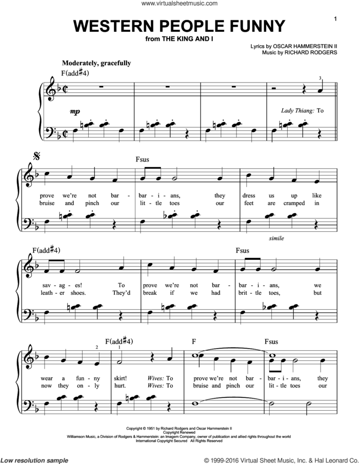 Western People Funny sheet music for piano solo by Rodgers & Hammerstein, Oscar II Hammerstein and Richard Rodgers, easy skill level