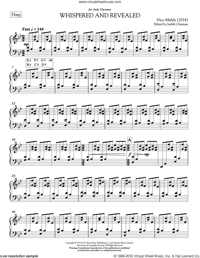 Whispered and Revealed sheet music for orchestra/band (harp) by Nico Muhly, intermediate skill level