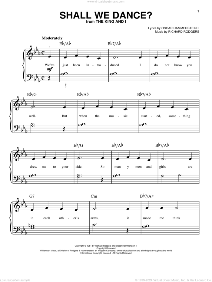 Shall We Dance?, (easy) sheet music for piano solo by Rodgers & Hammerstein, Oscar II Hammerstein and Richard Rodgers, easy skill level