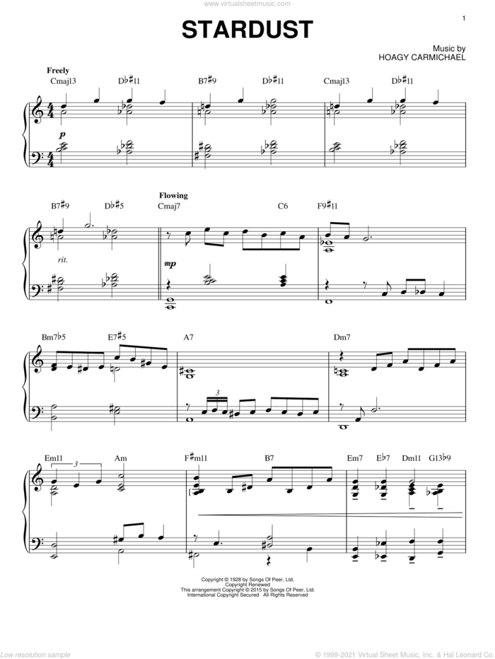 Stardust [Jazz version] (arr. Brent Edstrom) sheet music for piano solo by Artie Shaw, Hoagy Carmichael and Mitchell Parish, intermediate skill level