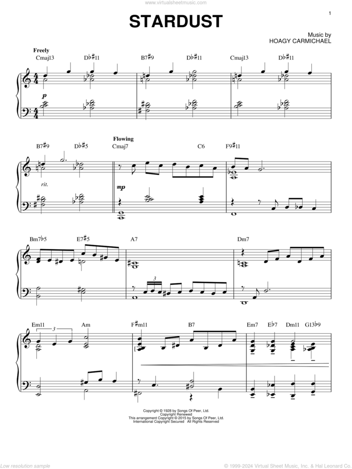 Stardust [Jazz version] (arr. Brent Edstrom) sheet music for piano solo by Artie Shaw, Hoagy Carmichael and Mitchell Parish, intermediate skill level