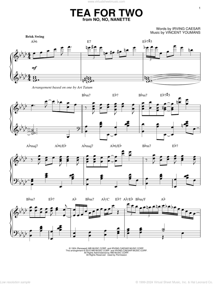 Tea For Two [Stride version] (from No, No, Nanette) (arr. Brent Edstrom) sheet music for piano solo by Irving Caesar and Vincent Youmans, intermediate skill level