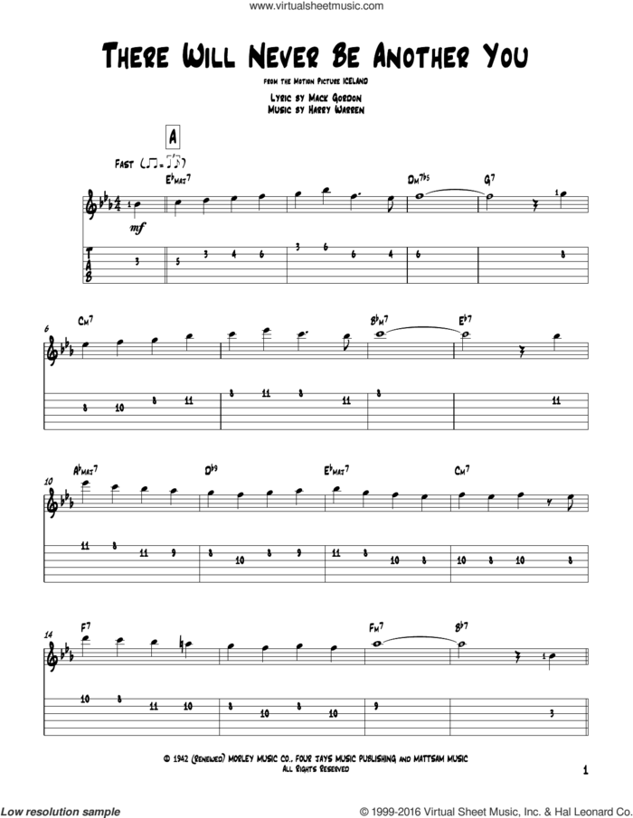 There Will Never Be Another You sheet music for guitar solo by Harry Warren and Mack Gordon, intermediate skill level