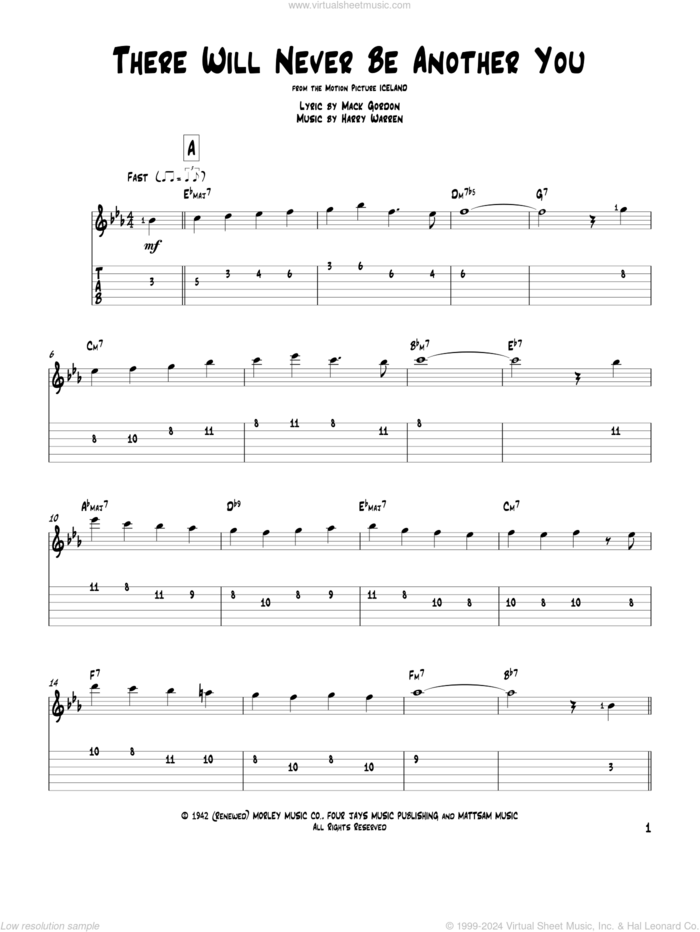 There Will Never Be Another You sheet music for guitar solo by Harry Warren and Mack Gordon, intermediate skill level