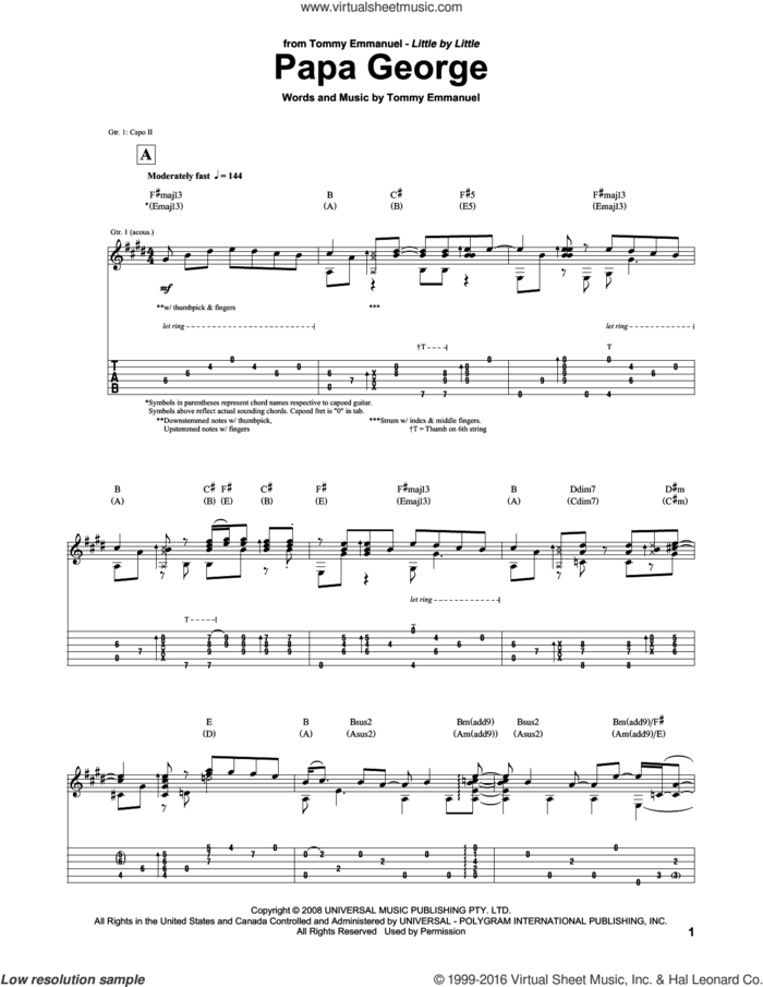 Papa George sheet music for guitar (tablature) by Tommy Emmanuel, intermediate skill level
