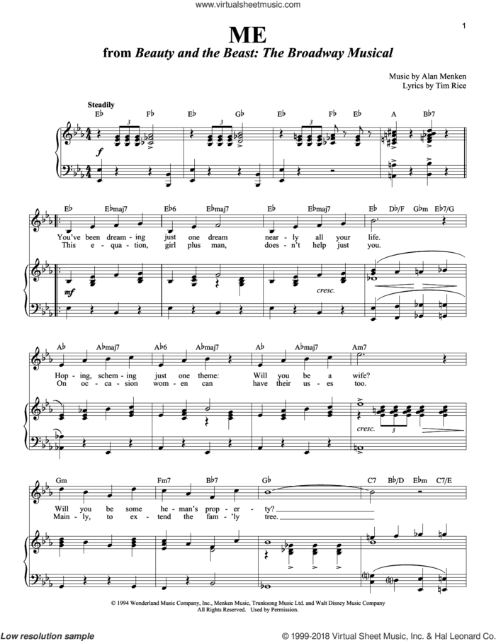 Me sheet music for voice and piano by Alan Menken, Richard Walters and Tim Rice, intermediate skill level