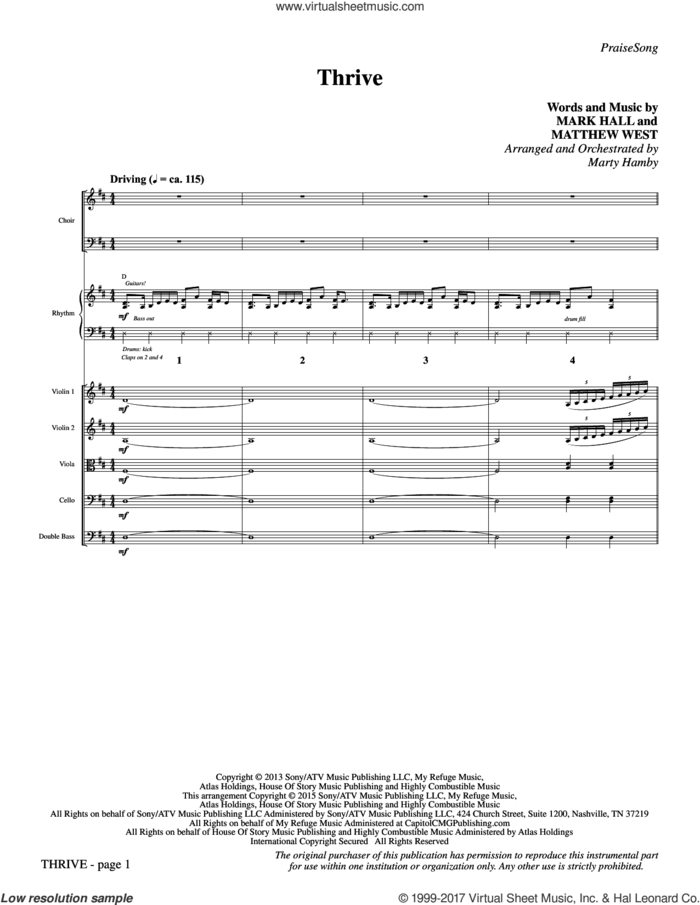 Thrive (COMPLETE) sheet music for orchestra/band by Casting Crowns, Mark Hall, Marty Hamby and Matthew West, intermediate skill level