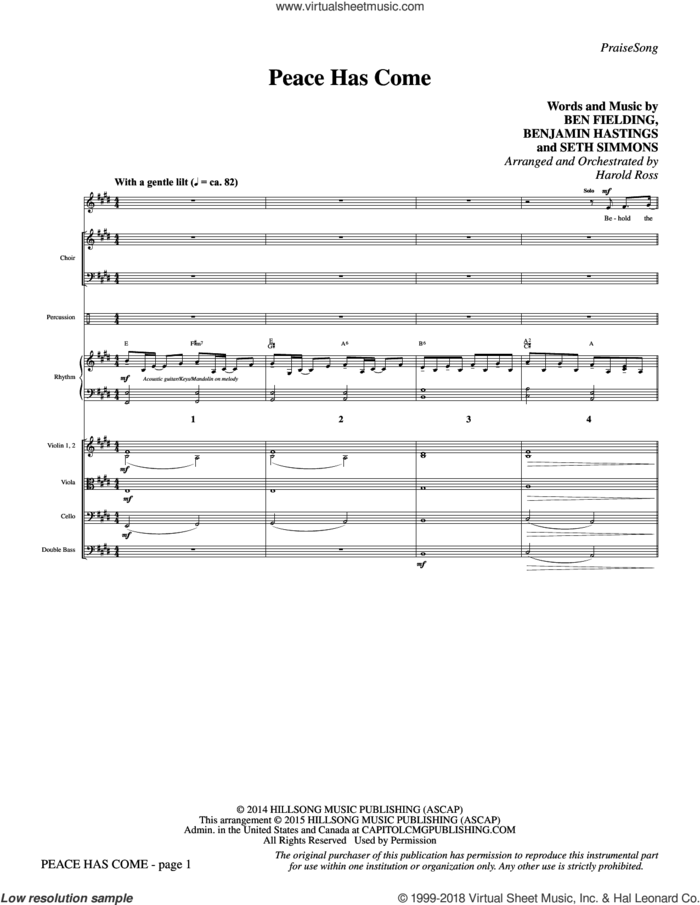 Peace Has Come (COMPLETE) sheet music for orchestra/band by Harold Ross, Ben Fielding, Benjamin Hastings and Seth Simmons, intermediate skill level