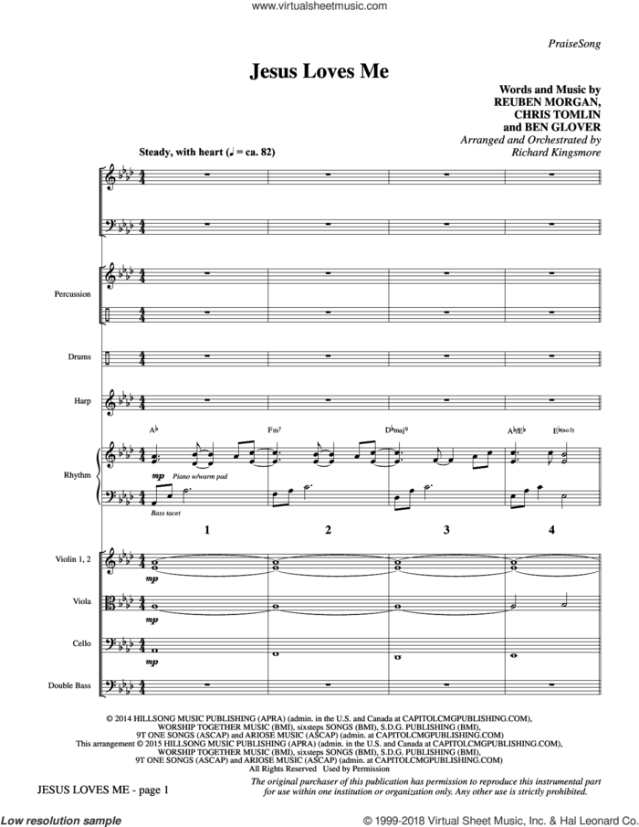 Jesus Loves Me (COMPLETE) sheet music for orchestra/band by Chris Tomlin, Ben Glover, Reuben Morgan and Richard Kingsmore, intermediate skill level