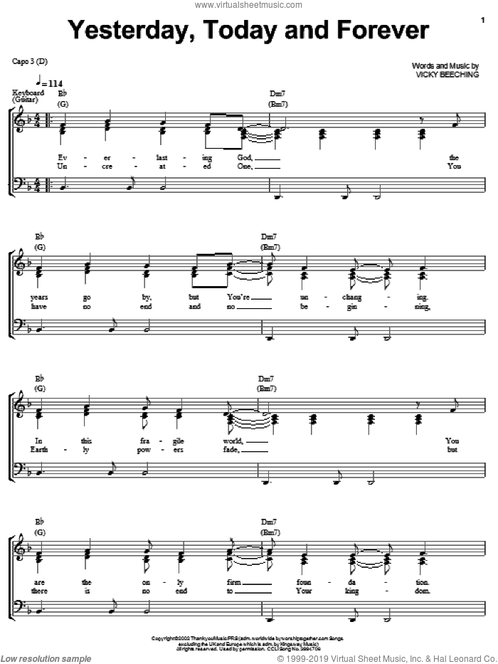 Yesterday, Today And Forever sheet music for voice, piano or guitar by Vicky Beeching, intermediate skill level