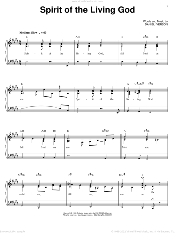 Spirit Of The Living God sheet music for voice, piano or guitar by Daniel Iverson, intermediate skill level