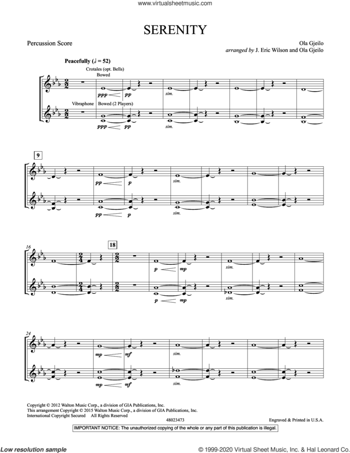 Serenity (COMPLETE) sheet music for concert band by Ola Gjeilo and J. Eric Wilson, intermediate skill level
