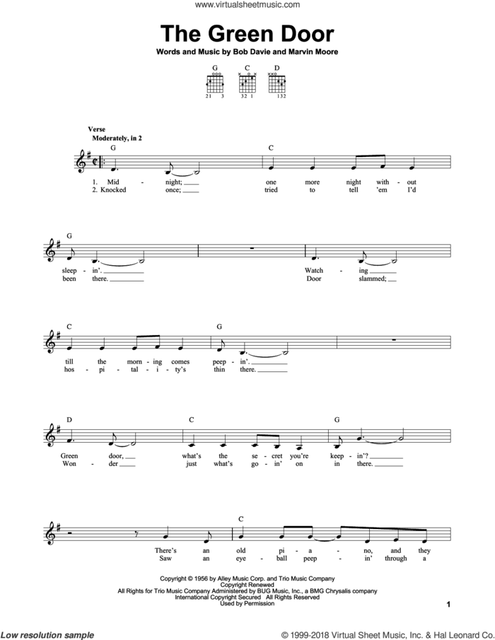 The Green Door sheet music for guitar solo (chords) by Jim Lowe, Bob Davie and Marvin Moore, easy guitar (chords)