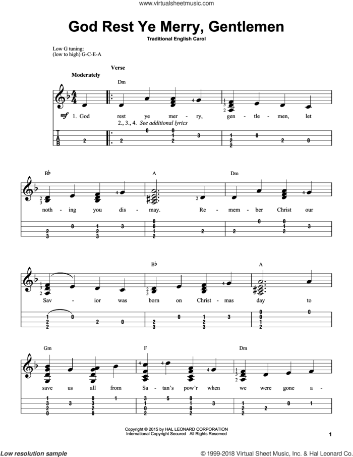God Rest Ye Merry, Gentlemen sheet music for ukulele (easy tablature) (ukulele easy tab) by Anonymous and 19th Century English Carol, intermediate skill level