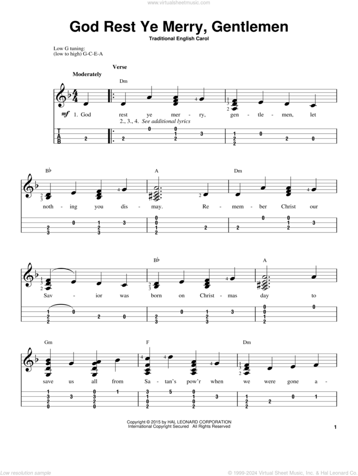 God Rest Ye Merry, Gentlemen sheet music for ukulele (easy tablature) (ukulele easy tab) by Anonymous and 19th Century English Carol, intermediate skill level