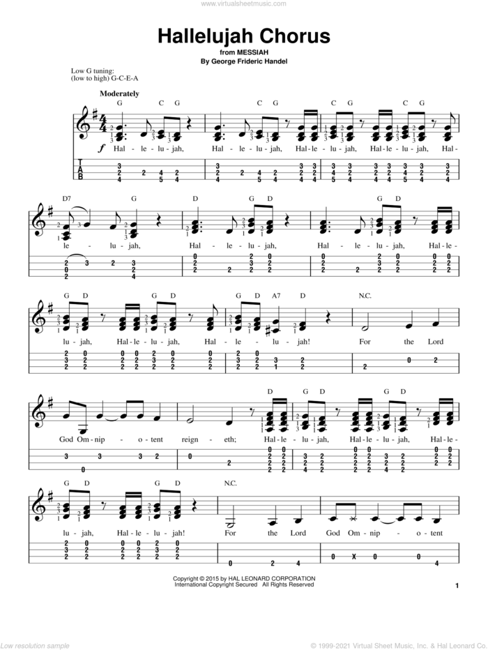 Hallelujah Chorus sheet music for ukulele (easy tablature) (ukulele easy tab) by George Frideric Handel, intermediate skill level
