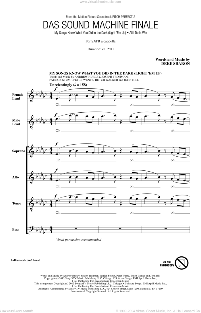 Das Sound Machine Finale sheet music for choir (SATB: soprano, alto, tenor, bass) by Deke Sharon, DJ Khaled, Calvin Broadus, Christopher Bridges, Johnny Mollings, Khaled M. Khaled, Leonardo Mollings, T-Pain and William Roberts, intermediate skill level