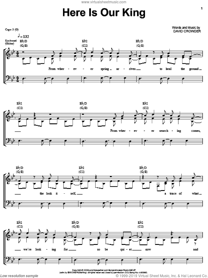 Here Is Our King sheet music for voice, piano or guitar by David Crowder Band and David Crowder, intermediate skill level