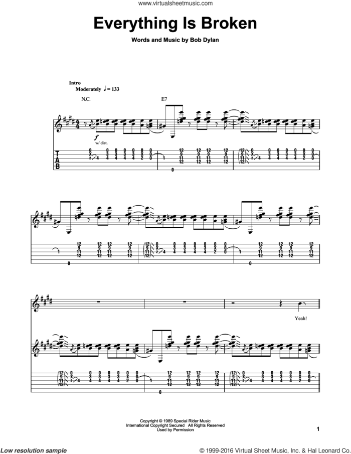 Everything Is Broken sheet music for guitar (tablature, play-along) by Kenny Wayne Shepherd and Bob Dylan, intermediate skill level