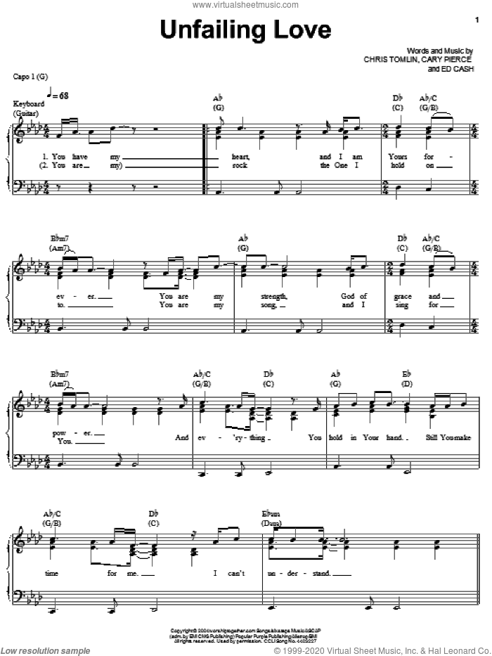 Unfailing Love sheet music for voice, piano or guitar by Chris Tomlin, Cary Pierce and Ed Cash, intermediate skill level