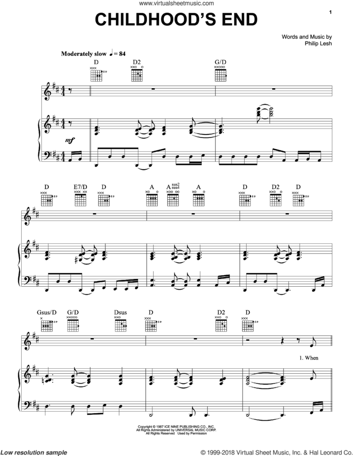 Childhood's End sheet music for voice, piano or guitar by Grateful Dead and Philip Lesh, intermediate skill level