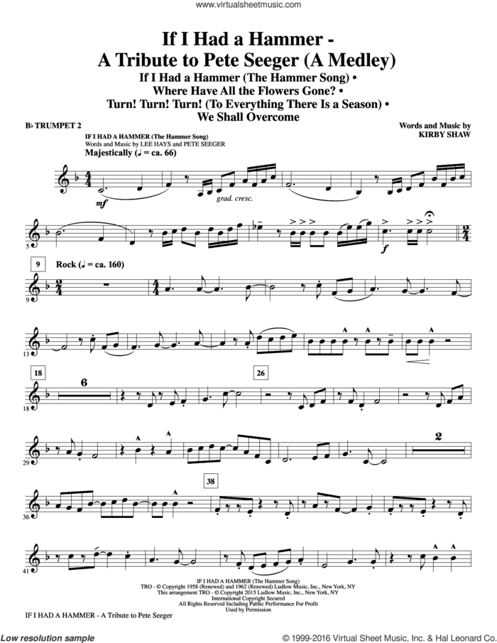 If I Had A Hammer, a tribute to pete seeger sheet music for orchestra/band (Bb trumpet 2) by Pete Seeger, Kirby Shaw, Peter, Paul & Mary, Trini Lopez and Lee Hays, intermediate skill level
