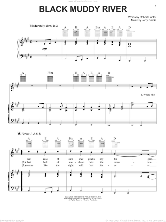 Black Muddy River sheet music for voice, piano or guitar by Grateful Dead, Jerry Garcia and Robert Hunter, intermediate skill level