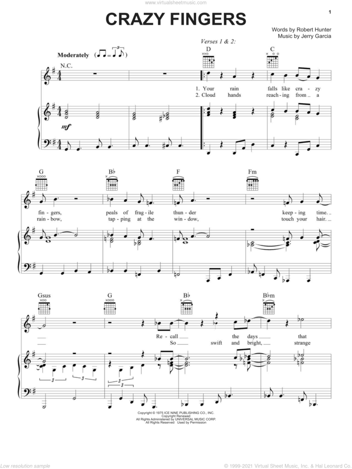 Crazy Fingers sheet music for voice, piano or guitar by Grateful Dead, Jerry Garcia and Robert Hunter, intermediate skill level