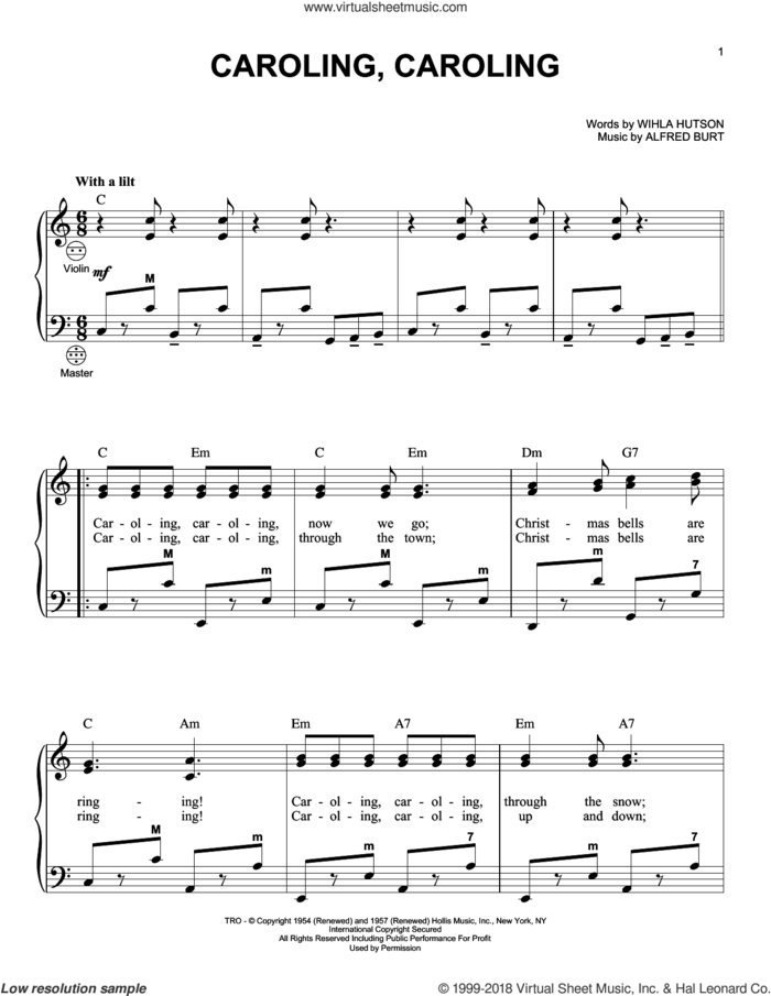 Caroling, Caroling sheet music for accordion by Alfred Burt, Gary Meisner and Wihla Hutson, intermediate skill level