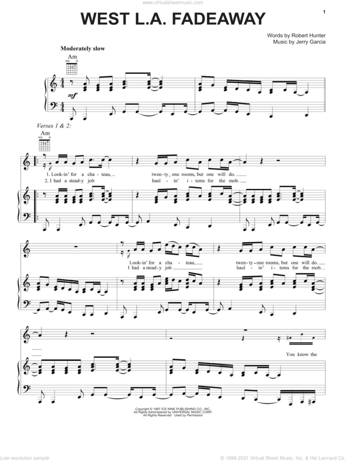West L.A. Fadeaway sheet music for voice, piano or guitar by Grateful Dead, Jerry Garcia and Robert Hunter, intermediate skill level