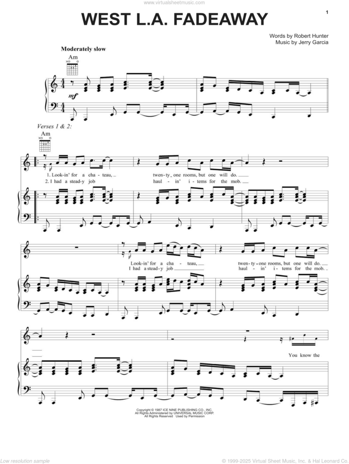 West L.A. Fadeaway sheet music for voice, piano or guitar by Grateful Dead, Jerry Garcia and Robert Hunter, intermediate skill level