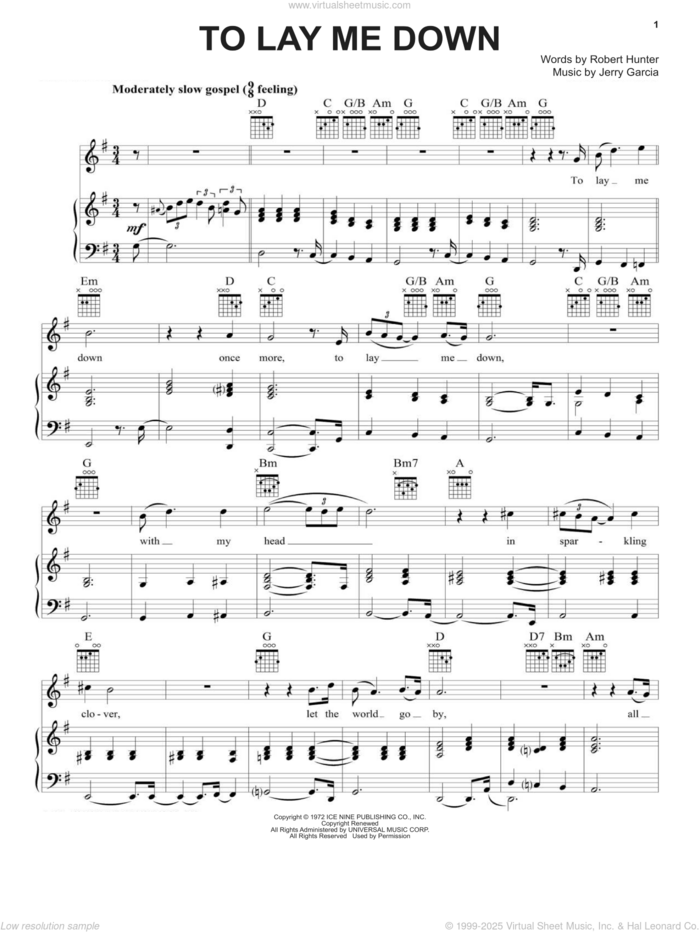 To Lay Me Down sheet music for voice, piano or guitar by Grateful Dead, Jerry Garcia and Robert Hunter, intermediate skill level