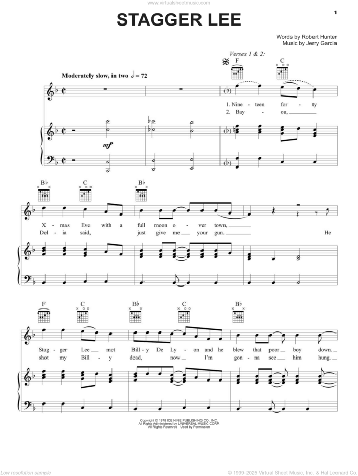 Stagger Lee sheet music for voice, piano or guitar by Grateful Dead, Jerry Garcia and Robert Hunter, intermediate skill level